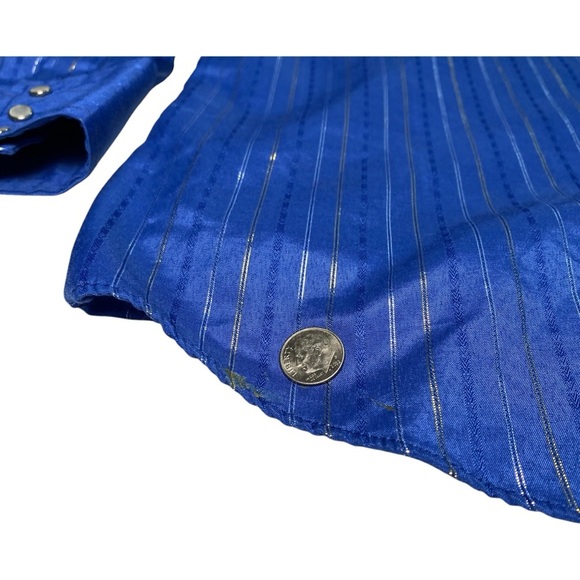 Ely Cattleman Blue and Silver Striped Men's Blue Shirt, L - Picture 8 of 12
